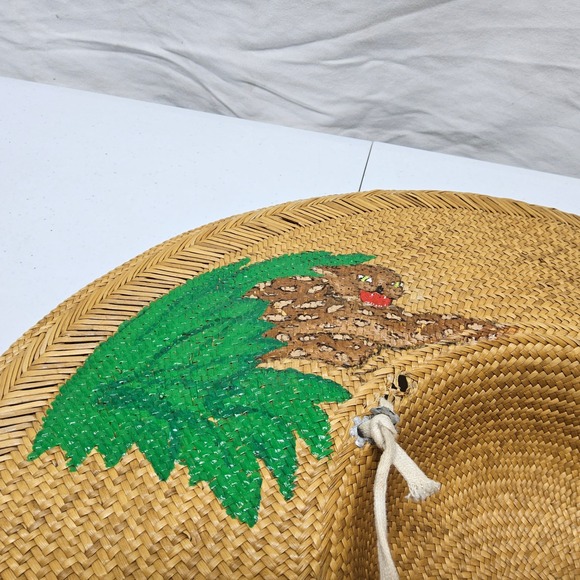 Art Toppers Inc Hand Painted Sun Hat Women OS Tan Leopard Jungle Wide Brim Straw
